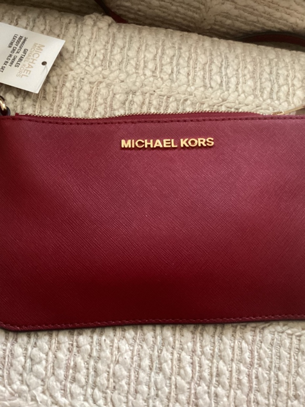 NWT Michael Kors Medium Chain Shoulder Crossbody Bag SAFFIANO leather cherry
